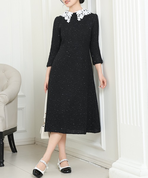 Lace Ladies（レースレディース） ドレス フラワー レース襟付き 7分袖