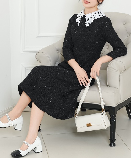 Lace Ladies（レースレディース） ドレス フラワー レース襟付き 7分袖