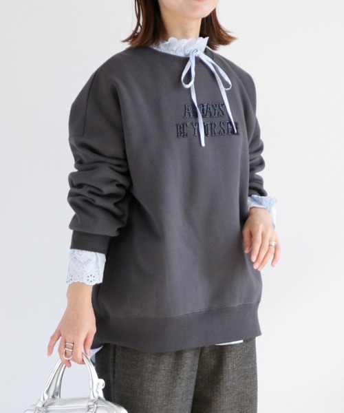 cepo（セポ） tシャツ 裏起毛ビーズロゴ刺繍スウェットプルオーバー