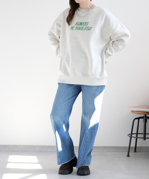 cepo（セポ） tシャツ 裏起毛ビーズロゴ刺繍スウェットプルオーバー