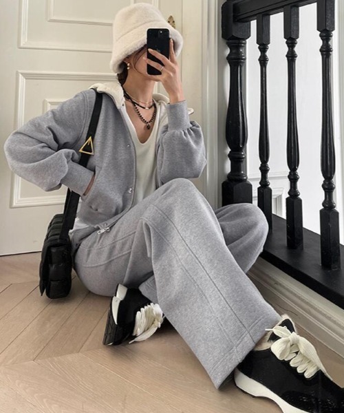 セットアップ パーカートップス × ワイドパンツ スウェットセット