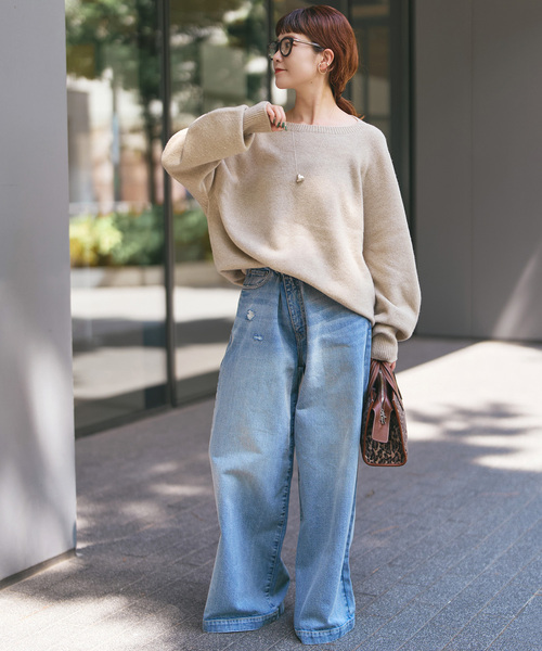 スピックアンドスパン 今季 コクーンシルエットニット 茶系 ウール