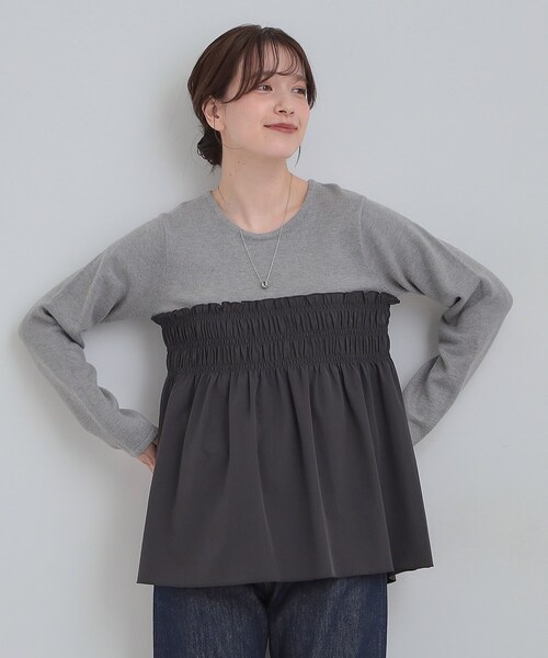 トクコ　黒のフリル付き五分袖チュニック DRESKIP（ドレスキップ） チュニック 「S-LL」1枚でコーデが決まる