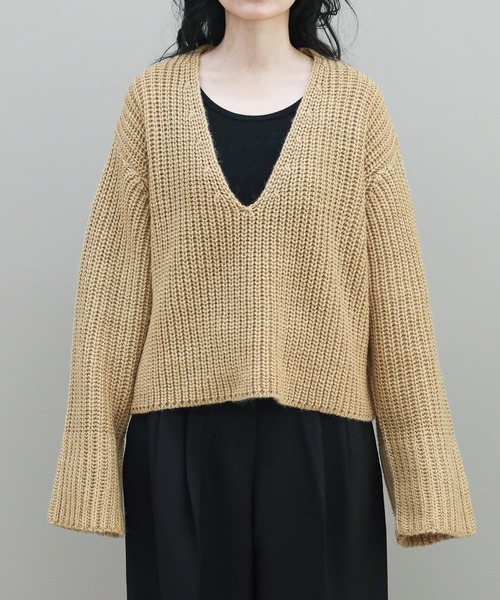 (取寄) バーリー レディース ニット セーター Varley women Fincham Knit Sweater Golden Cyprus The rejoice ニット セーター 深Vネック畦ニット レディース