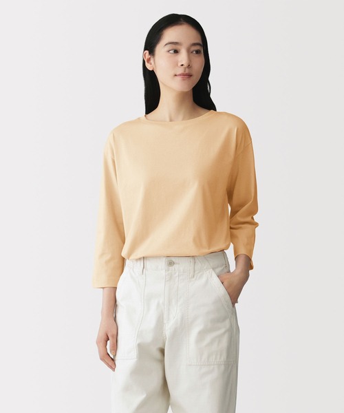 無印良品（MUJI） tシャツ 婦人 天竺編みボートネック七分袖Tシャツ