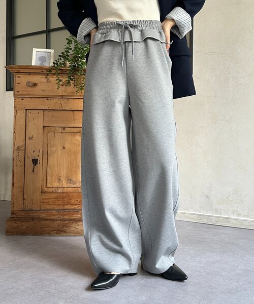 Thevon（ゼヴォン） ワイドパンツ パンツ ウエストフリルカーブパンツ