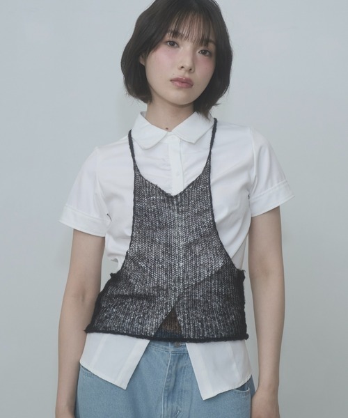 FEKETE（フェケテ） ブラウス シャツ 半袖 gather compact-fit shirt 