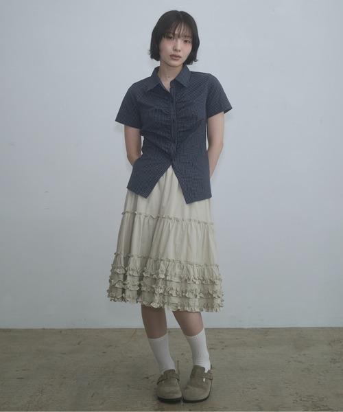 FEKETE（フェケテ） ブラウス シャツ 半袖 gather compact-fit shirt