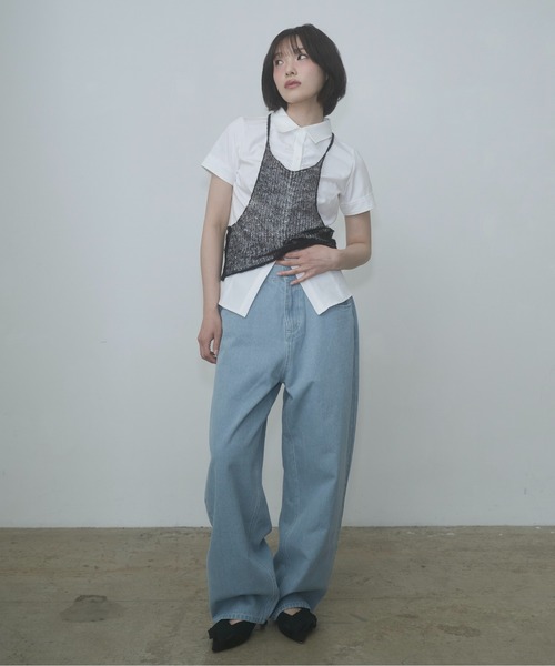 FEKETE（フェケテ） ブラウス シャツ 半袖 gather compact-fit shirt 