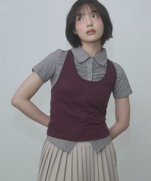 FEKETE（フェケテ） ブラウス シャツ 半袖 gather compact-fit shirt 