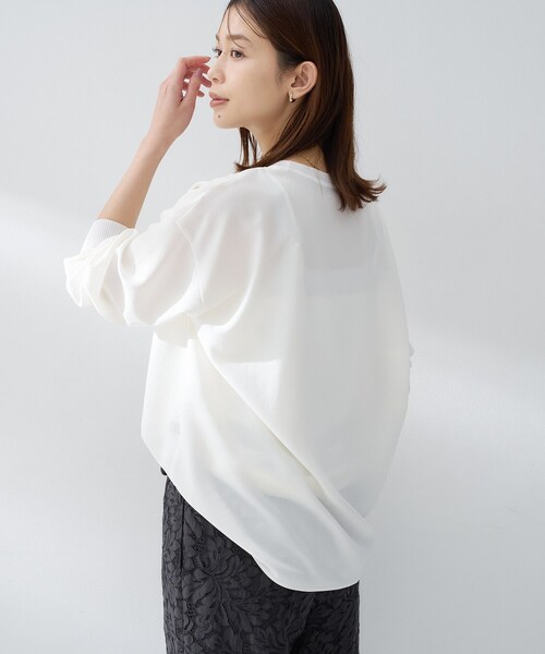 新品　UNTITLED シャツ　ボウタイ　コットン　白　長袖　ホワイト　1 式典〜普段着も◎ 結ばず決まる 洗えるボウタイブラウス 長袖 シワに
