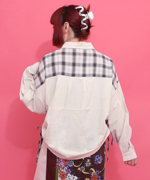 ScoLar（スカラー） ブラウス シャツ リボンウサギ刺繍チェック切替 