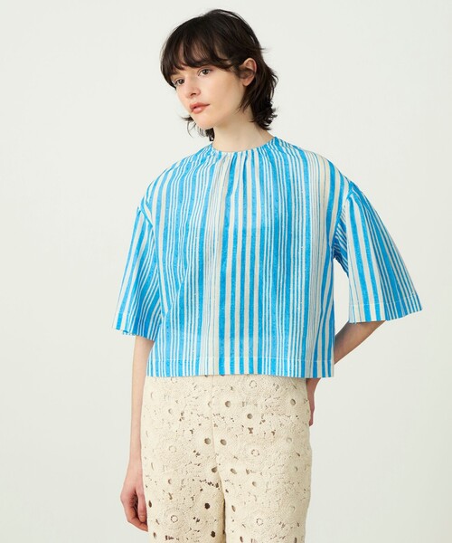 SOULEIADO 24AW コットンプリント シャーリングブラウス 定価26400円 75014401202 サイズ36 ブラウス シャツ ブルー 多色 レディース ソレイアード【中古】5-0319G◎ SOULEIADO 24AW コットンプリント シャーリングブラウス 定価26400円
