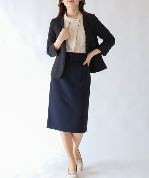 「TRUDEA」 ノーカラージャケット MEDIUM ライトグレー レディース_画像5