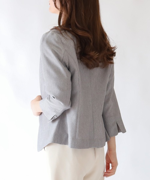 「TRUDEA」 ノーカラージャケット MEDIUM ライトグレー レディース_画像6