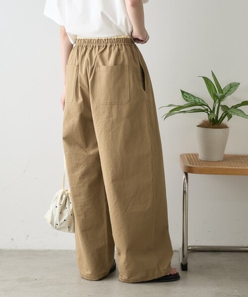 【新品】リビアナコンティ　パンツ　ワイドパンツ　ベージュ　ストレッチ　44 3L 新品】リビアナコンティ パンツ ワイドパンツ ベージュ ストレッチ 44