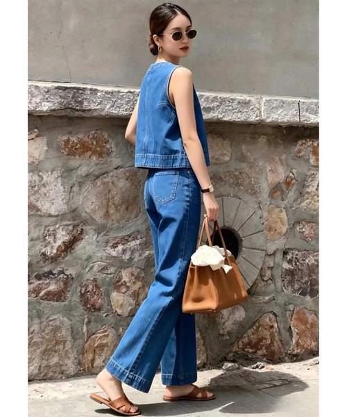n*o様 apolina セットアップ Aelina セットアップ デニムノースリーブセットアップ レディース