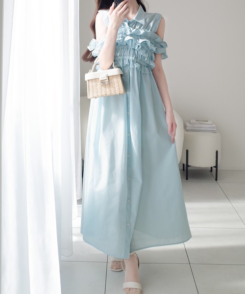 「mily bilet」 シャツワンピース MEDIUM ブルー レディース_画像3