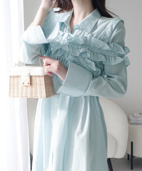 「mily bilet」 シャツワンピース MEDIUM ブルー レディース_画像6