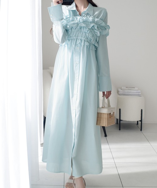 「mily bilet」 シャツワンピース MEDIUM ブルー レディース_画像7
