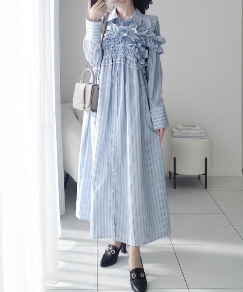 「mily bilet」 シャツワンピース MEDIUM ブルー レディース_画像9