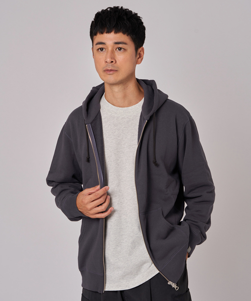 「LOOPWHEELER」 ジップアップパーカー MEDIUM チャコールグレー メンズ_画像6