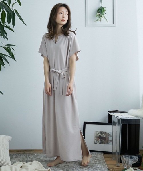 ルームウェア パジャマ ベルト付キーネックルームワンピース 部屋着 Zozotown Yahoo 店 通販 Yahoo ショッピング