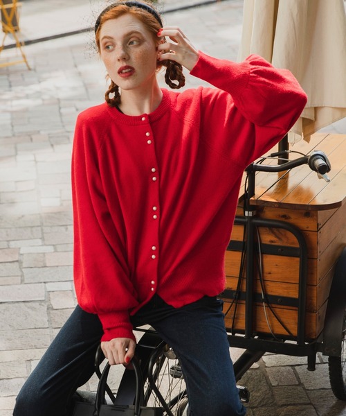 カーディガン ラグランボリュームスリーブ パールボタンニットカーディガン レディース | BONLECILL | 05