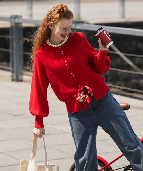 カーディガン ラグランボリュームスリーブ パールボタンニットカーディガン レディース | BONLECILL | 21