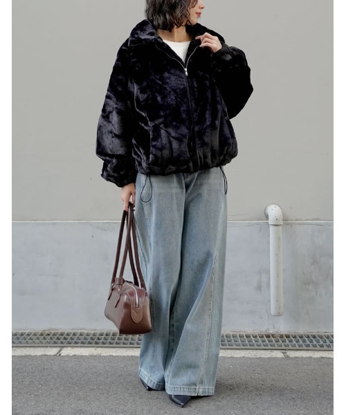 美品◇BOWSNUGGLE 上品エコファー ハイネック ブラック S Re:EDIT（リエディ） ブルゾン アウター ハイネックフェイクファー