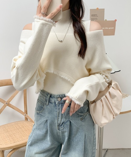 りおるび 本物 シャネル COCO装飾 リブ切替 長袖ニットセーター 40 ふあふあヤク風リブ襟クルーネックニット レディース メール便