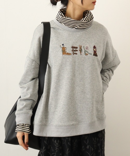 トレーナー スウェット EMAGO 森キャンプロゴ刺繍プルオーバー レディース Emago トレーナー スウェット EMAGO 森キャンプロゴ刺繍プル