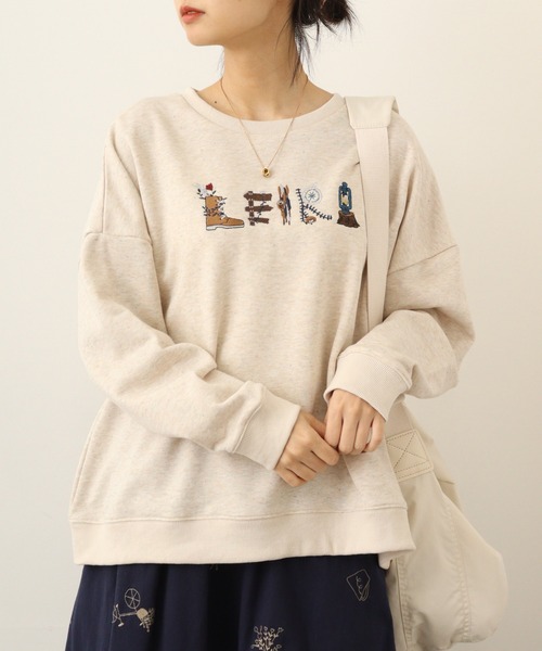 トレーナー スウェット EMAGO 森キャンプロゴ刺繍プルオーバー レディース