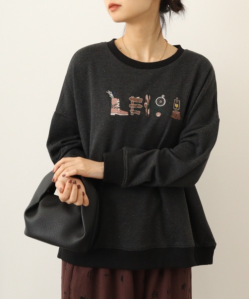 トレーナー スウェット EMAGO 森キャンプロゴ刺繍プルオーバー レディース Emago トレーナー スウェット EMAGO 森キャンプロゴ刺繍プル