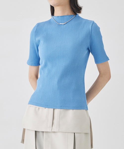 tシャツ ギャラクシーカットリブトップス｜細見え/ウォッシャブル/防シワ/半袖/夏服/オフィスカジュアル レディース