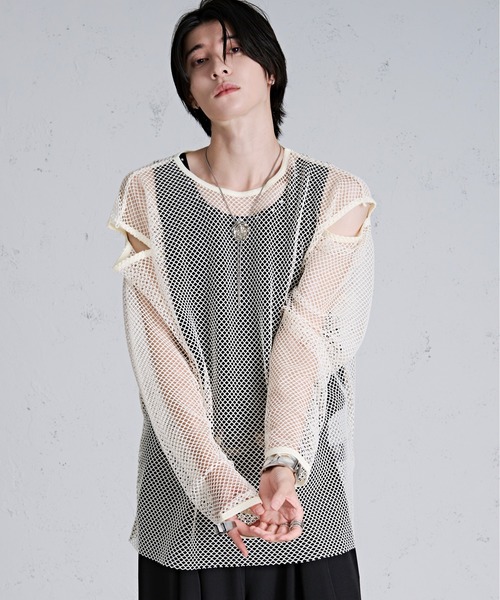 【狐独】メッシュデザインジップフーディ Ellno Loset Ellno Loset パーカー 「狐独」メッシュデザインジップフーディ