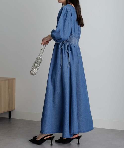 美品　ルールロジェット　デニムワンピース　パフスリーブ　フレア　M RANAN ワンピース パフスリーブデニムワンピース : ZOZOTOWN