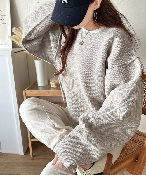 入手困難✨ エルマンノシェルビーノ 42=XL 長袖ニット セーター ベージュ系 セール】 【洗える】袖ケーブルショート ニット （ニット