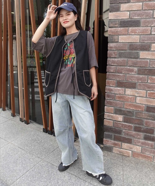 リボンハンサムジレ　ホワイト CORNERS ベスト ジレ コットンリボンベスト レディース