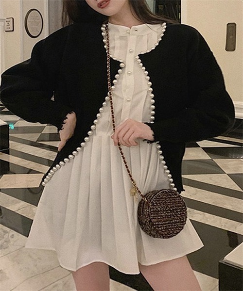 FREE STYLISTS カーディガン パール付きニットカーディガン