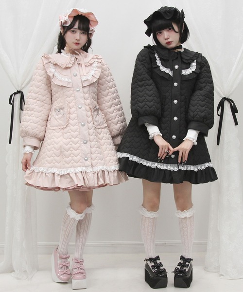 DearMyLove コート アウター ハートキルティングレースフリルダウンA