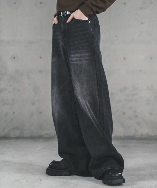 Shoowtime ジーンズ Vintage wash wide straight denim pants