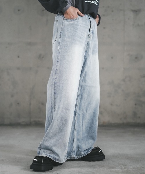 Shoowtime ジーンズ Vintage wash wide straight denim pants