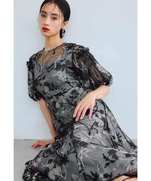 GIRL DRESS FOR NOW ドレス レーススリーブXラインキーネック