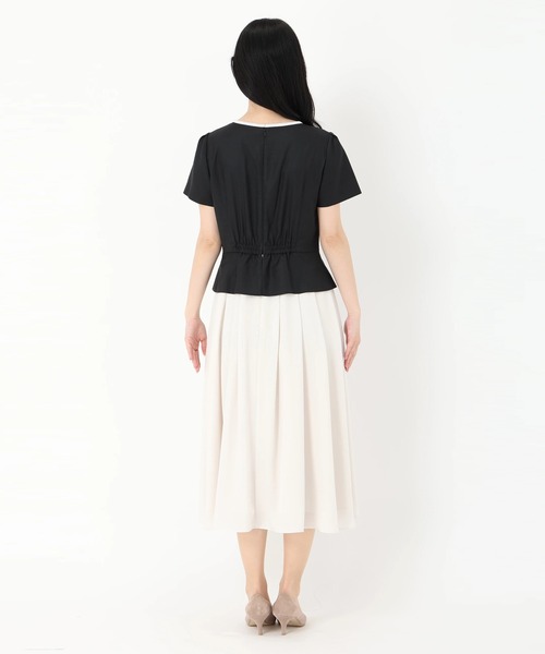 ワンピース ジュエルストレッチ*ストレッチジョーゼット_ダブルリボンドッキングワンピースの画像