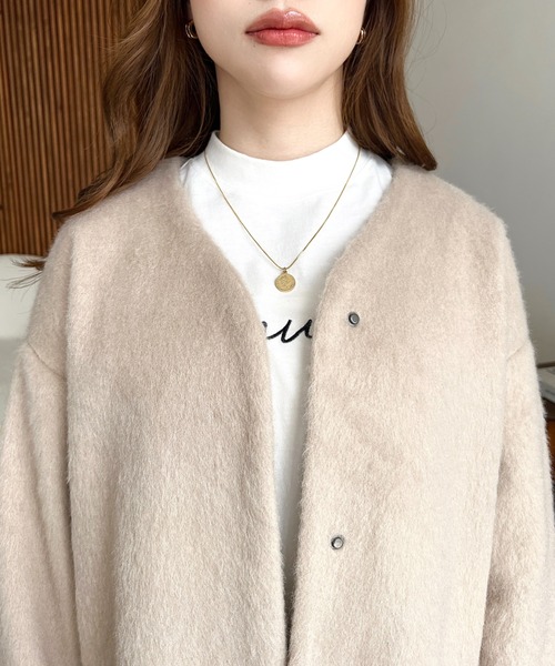 「moment+」 ノーカラーコート M チャコールグレー レディース_画像8