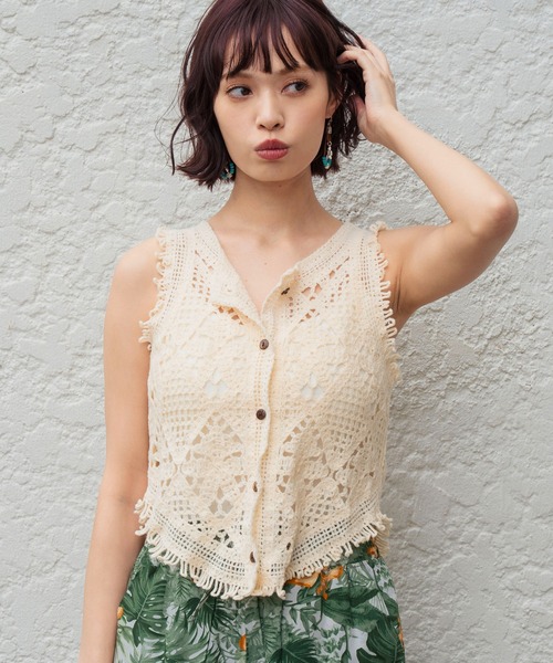 anap mimpi（アナップミンピ） ベスト ジレ クロッシェ 編み フリンジ