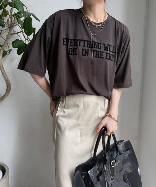 DouDou tシャツ 「WEB限定」 異素材切替フロッキーロゴTEE