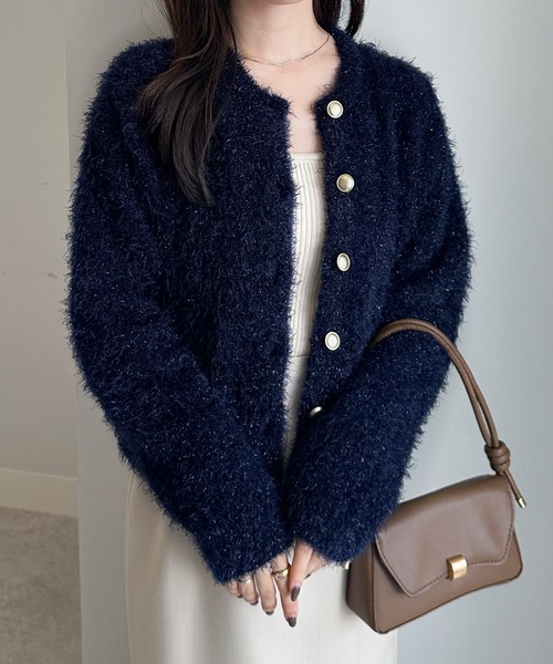 RANAN（ラナン） カーディガン ゴールドボタンラメシャギー