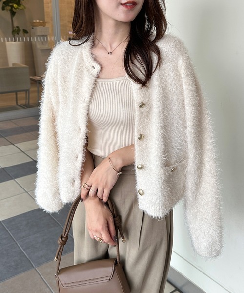 美品　アンテプリマ　テープヤーン　カーディガン　ラベンダー色　シャギー　ラメ 7色展開】「Meridian」シャギーニット カーディガン ラベンダー - 古着